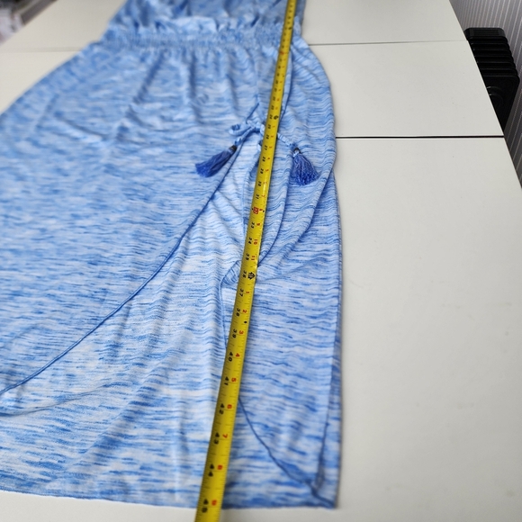 BECCA Strapless Blue Swim Cover Up Midi Dress Slit w Stretch Sz L - Picture 12 of 14